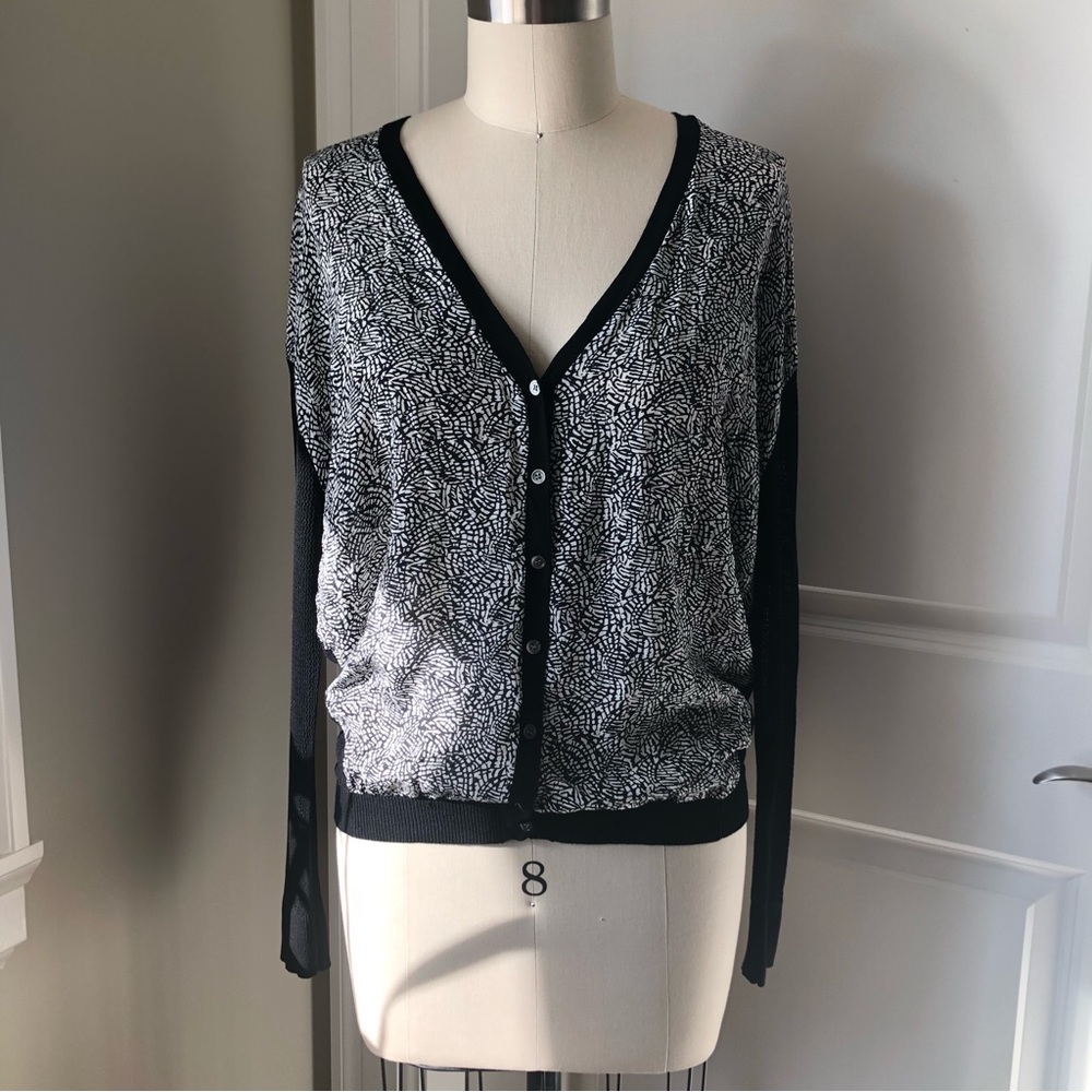 THEORY Theyskens Silk Viscose Net Black Cardigan